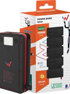 Ηλιακό Power Bank Wonder WX10S 10000mAh με 2 x USB-A και 1 x USB-C Έξοδο και Φακό Μαύρο