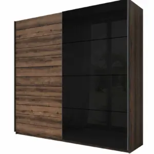 Ντουλάπα Συρόμενη Kappa-200 x 61 x 210 εκ.-Καρυδί - Μαύρο